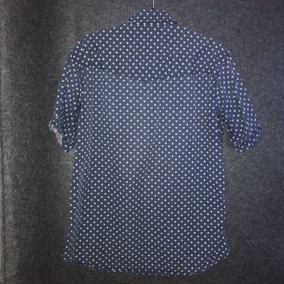 Broken Threads Mens Large Blue Navy‎ Sailor Anchor Button Up Shirt Short Sleeve - Picture 5 of 9